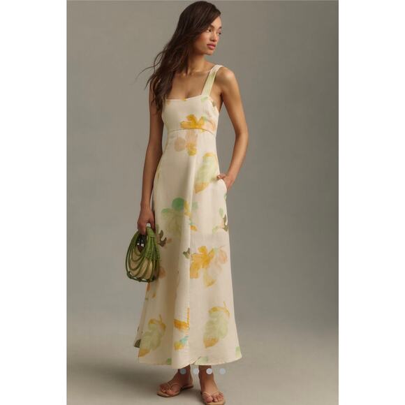 Acler Dresses & Skirts - Acler Tate Square-Neck Floral Linen Midi Dress, Size 10